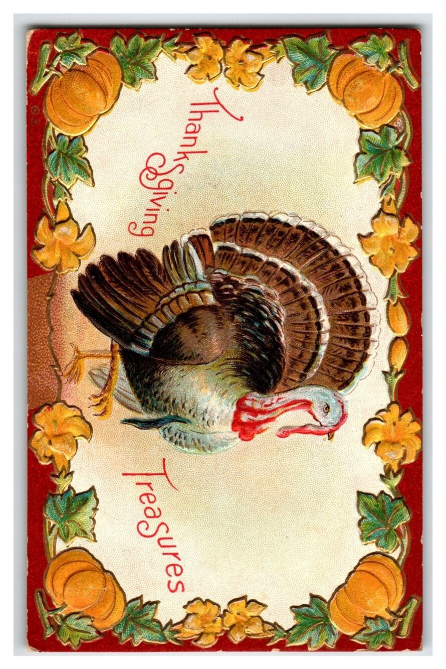 Vintage Thanksgiving Treasures Embossed Turkey Postcard 1910 E. Nash